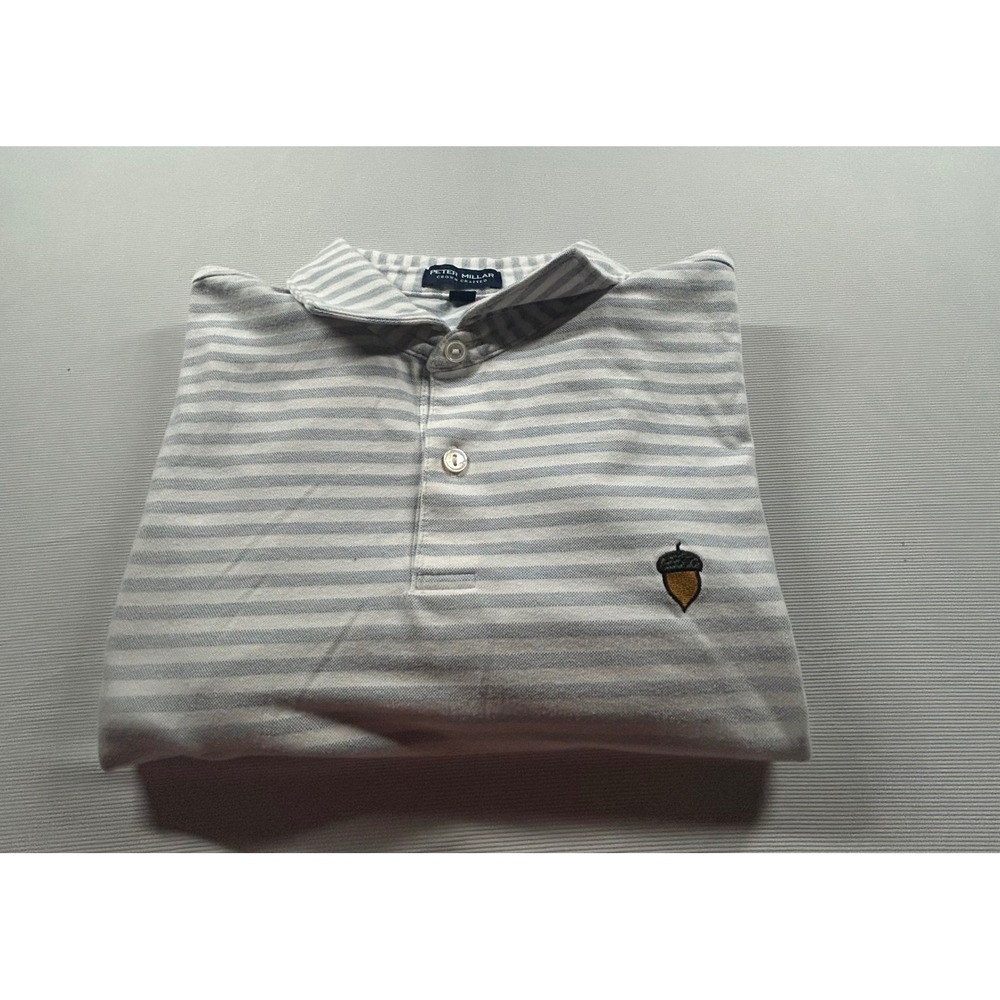 Peter Millar Crown Crafted Mens Large Blue White Striped Spanish Oaks Golf Polo